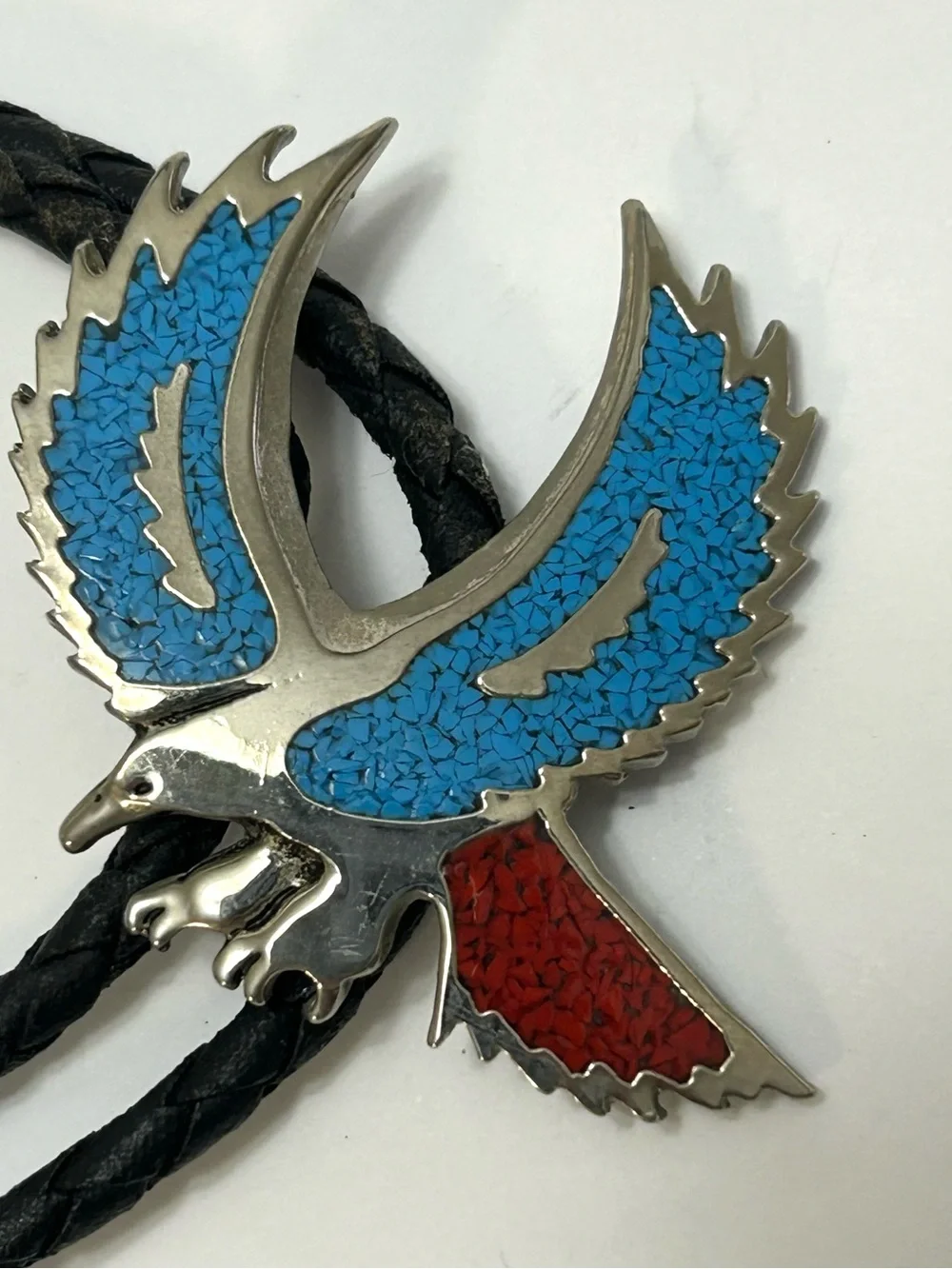 Lot of 2 Western Bolo Tie Eagle with Blue and Red Inlay & Thunderbird